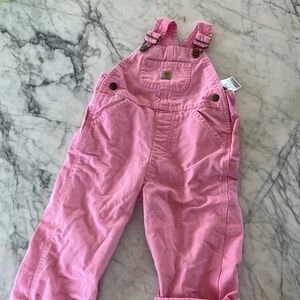 Carhartt Flannel-Lined Canvas Overalls in Rosebud 2T
